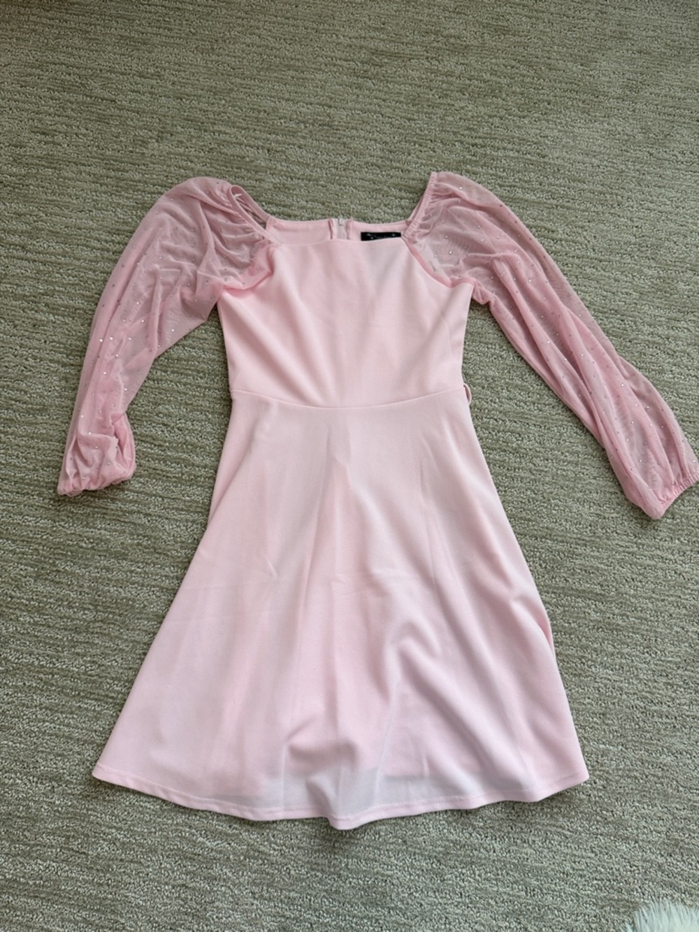 Xtraordinary Light Pink Sparkle Mesh Sleeve Formal Dress